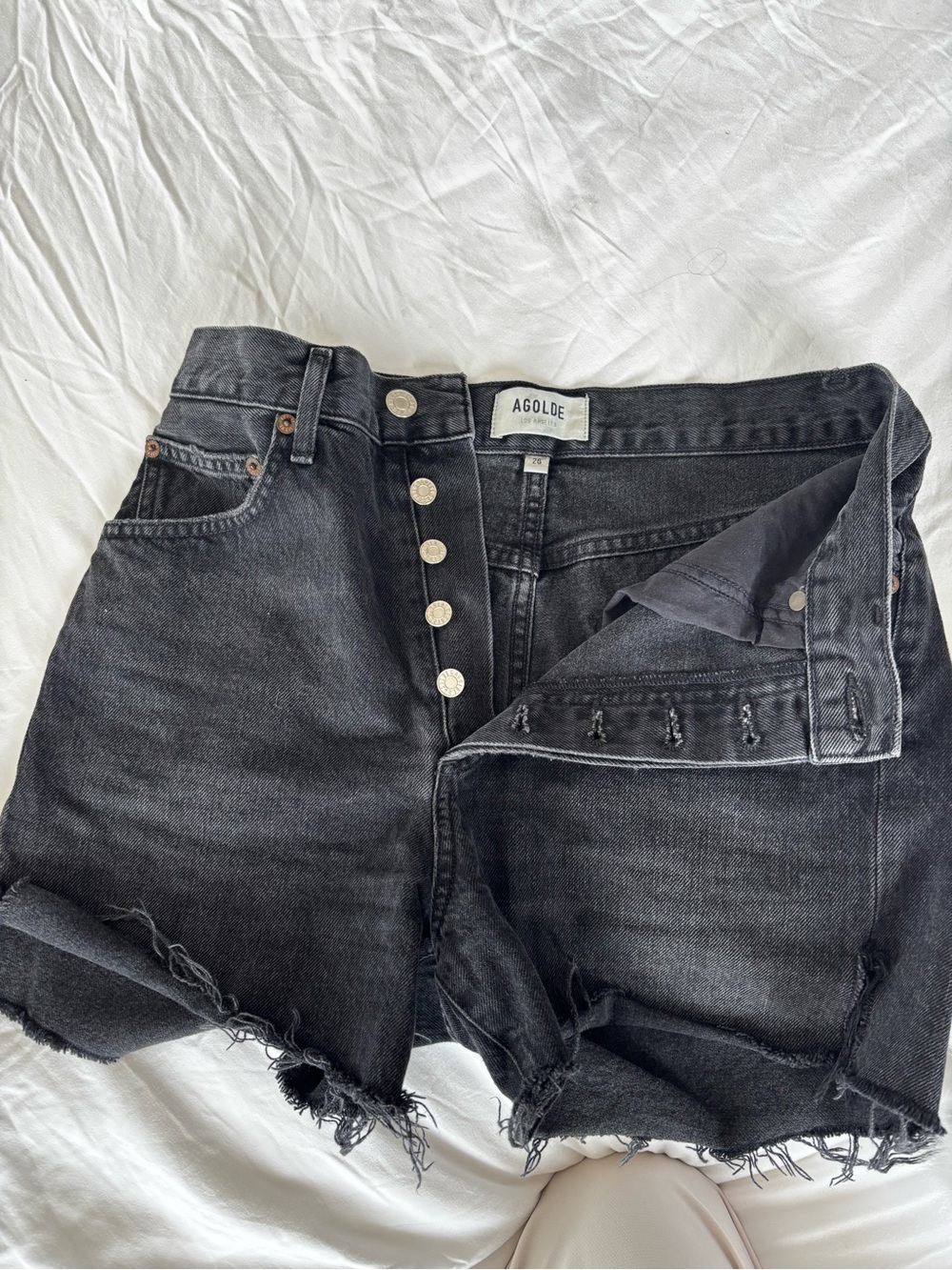 Agolde Black Button-Fly High-Rise Denim Shorts